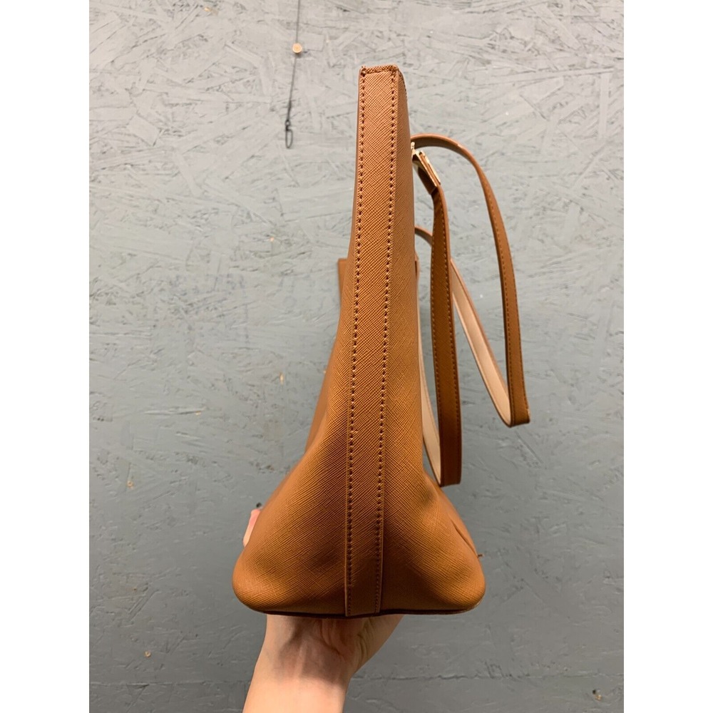 Miztique Tote Bag Brown Faux Leather Gold‎ Handle Accent Structured Shoulder - Picture 3 of 14